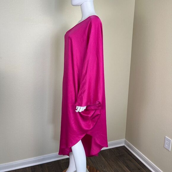 Vici Women's Size S Pink One Shoulder Satin Kaftan Maxi Dress Pullover Flowy - Picture 11 of 14